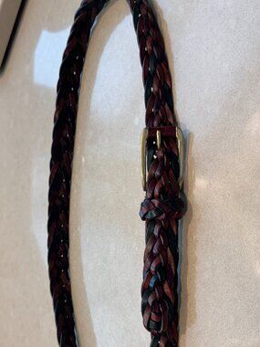 COLE HAAN Braided leather belt- dark brown+green+cordovan -  43"